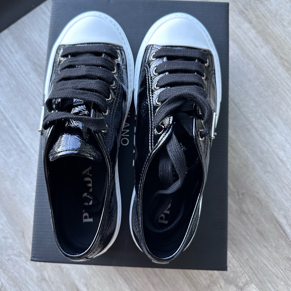 Prada Glossy Black and White Sneakers